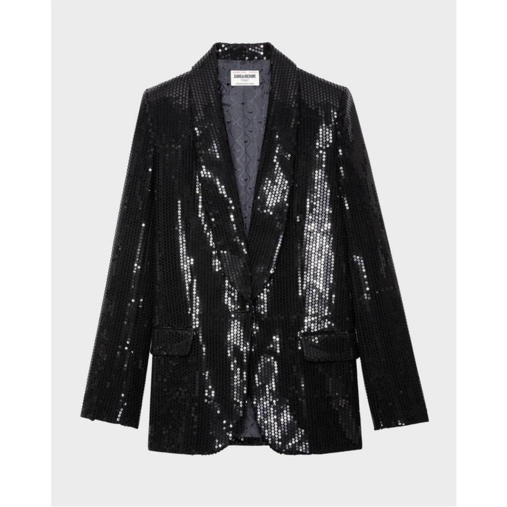 NWT Zadig & Voltaire Black Vive Sequin Blazer 42 / XL - Picture 2 of 11